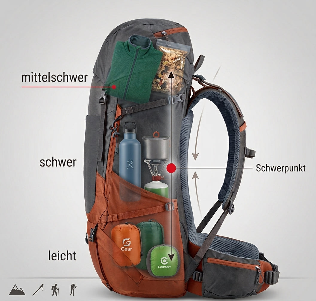 Rucksack richtig packen: So verteilst du das Gewicht optimal für deine Tour.